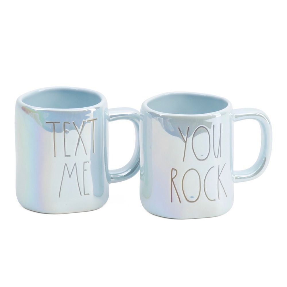 Rae Dunn Blue Iridescent TEXT ME & YOU ROCK Mug Set • NIB